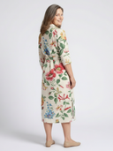 Women's Floral Shirt Midi Dress – 3/4 Sleeve Button Front Tie Waist Summer