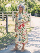Women's Floral Shirt Midi Dress – 3/4 Sleeve Button Front Tie Waist Summer