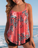 Women's Floral Tankini Set – Scoop Neck Drawstring Loose Top Swim Shorts Beach