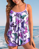 Women's Floral Tankini Set – Scoop Neck Drawstring Loose Top Swim Shorts Beach