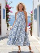 Women's Floral Tiered Maxi – Halter Neck Sleeveless Beach Wedding Guest Dress