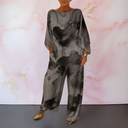 Women's Floral Two Piece Set – Watercolor Print Batwing Top Wide Leg Pants