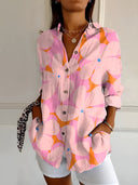 Women's Floral Vine Print Blouse – Spread Collar 3/4 Roll Sleeve Casual Top