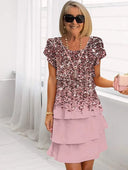 Women's Floral Midi – Scoop Neck Flutter Sleeve Tiered Party Dress