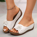 Women's Floral Wedge Sandals – Perforated Slip On Open Toe Platform Slides