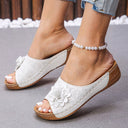Women's Floral Wedge Sandals – Perforated Slip On Open Toe Platform Slides