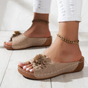 Women's Floral Wedge Sandals – Perforated Slip On Open Toe Platform Slides