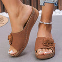 Women's Floral Wedge Sandals – Perforated Slip On Open Toe Platform Slides