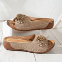 Women's Floral Wedge Sandals – Perforated Slip On Open Toe Platform Slides