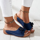 Women's Floral Wedge Sandals – Perforated Slip On Open Toe Platform Slides