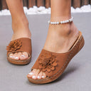 Women's Floral Wedge Sandals – Perforated Slip On Open Toe Platform Slides