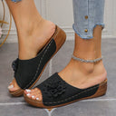 Women's Floral Wedge Sandals – Perforated Slip On Open Toe Platform Slides