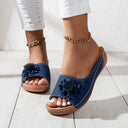 Women's Floral Wedge Sandals – Perforated Slip On Open Toe Platform Slides