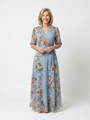 Women's Floral Wrap Maxi Dress – V Neck 3/4 Sleeve Tie Waist Wedding Guest
