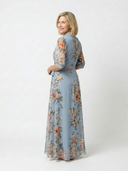 Women's Floral Wrap Maxi Dress – V Neck 3/4 Sleeve Tie Waist Wedding Guest