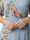 Women's Floral Wrap Maxi Dress – V Neck 3/4 Sleeve Tie Waist Wedding Guest