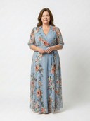 Women's Floral Wrap Maxi Dress – V Neck 3/4 Sleeve Tie Waist Wedding Guest