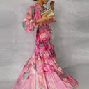 Women's Floral Wrap Maxi Dress – V Neck Long Sleeve Tiered Belted Wedding Guest