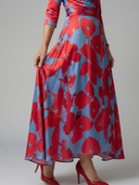 Women's Floral Wrap V Neck Midi – 3/4 Sleeve A-Line Wedding Guest Dress