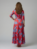 Women's Floral Wrap V Neck Midi – 3/4 Sleeve A-Line Wedding Guest Dress