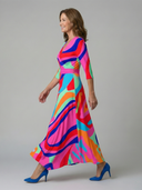 Women's Floral Wrap V Neck Midi – 3/4 Sleeve A-Line Wedding Guest Dress