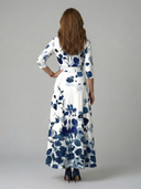 Women's Floral Wrap V Neck Midi – 3/4 Sleeve A-Line Wedding Guest Dress