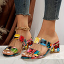 Women's Gem Clear Strap Mule Sandals – Jewel Block Heel Open Toe Party Shoes