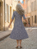 Women's Geometric Floral Print Midi – Boat Neck Elbow Sleeve Swing Summer Dress