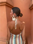 Women's Geometric Print Deep V Neck Halter Maxi Dress – Boho Vacation Guest