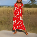 Women's Geometric Print Maxi Dress – V Neck Cap Sleeve Loose Summer Dress