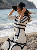Women's Geometric Print Shirt Dress – Collared Roll Sleeve Full Button Front Midi