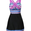 Women's Geometric Print Tankini Set – V Neck Drawstring Swim Dress Swimwear