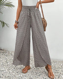 Women's Geometric Print Wide Leg Pants – Smocked Drawstring Waist Boho Pants