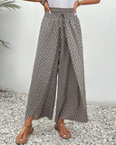 Women's Geometric Print Wide Leg Pants – Smocked Drawstring Waist Boho Pants