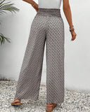 Women's Geometric Print Wide Leg Pants – Smocked Drawstring Waist Boho Pants