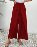 Women's Geometric Print Wide Leg Pants – Smocked Drawstring Waist Boho Pants