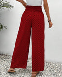 Women's Geometric Print Wide Leg Pants – Smocked Drawstring Waist Boho Pants