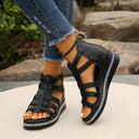 Women's Gladiator Strappy Platform Sandals – Zip Back Rhinestone Trim Open Toe