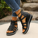 Women's Gladiator Strappy Platform Sandals – Zip Back Rhinestone Trim Open Toe