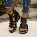 Women's Gladiator Strappy Platform Sandals – Zip Back Rhinestone Trim Open Toe