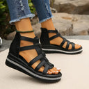 Women's Gladiator Strappy Platform Sandals – Zip Back Rhinestone Trim Open Toe