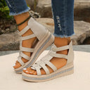 Women's Gladiator Strappy Platform Sandals – Zip Back Rhinestone Trim Open Toe
