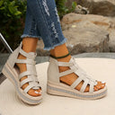 Women's Gladiator Strappy Platform Sandals – Zip Back Rhinestone Trim Open Toe
