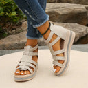 Women's Gladiator Strappy Platform Sandals – Zip Back Rhinestone Trim Open Toe