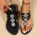 Women's Glam Rhinestone Flat Flip Flops – Crystal Cluster Toe Post Summer Sandals