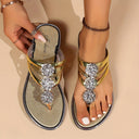 Women's Glam Rhinestone Flat Flip Flops – Crystal Cluster Toe Post Summer Sandals