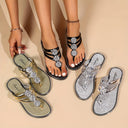 Women's Glam Rhinestone Flat Flip Flops – Crystal Cluster Toe Post Summer Sandals