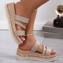 Women's Glitter Multi Strap Platform Sandals – Rhinestone Trim Open Toe Summer