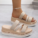 Women's Glitter Multi Strap Platform Sandals – Rhinestone Trim Open Toe Summer