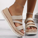 Women's Glitter Multi Strap Platform Sandals – Rhinestone Trim Open Toe Summer